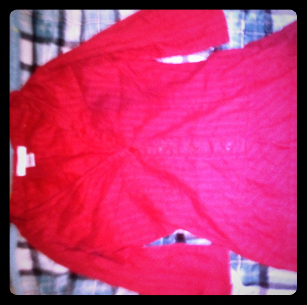 Red button up short dress with sleeves